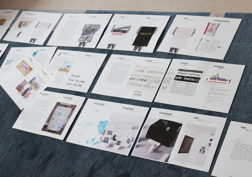 Dokumentation fürs Kolloquium – Insgesamt 18 ausgewählte Kurse/Projekte, die in den letzten 3 Semestern im Grundstudium entstanden sind. Format: DIN A5. Papier: Steinbeis TrendWhite 80g/m2. Druck: InkJet. Bindung: „Japanische“ / Ringbindung. (FH Potsdam, 2010)